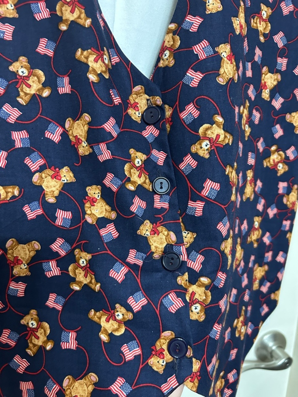 111 Main Teddy Bear American Flag Print Vest Vintage bundle w Tee Shirt and Pin - Picture 7 of 13
